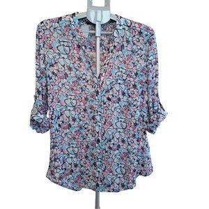 Kut Boho Sheer Floral Fairy Button Down 3/4 Rollup/Long Sleeve Size Large